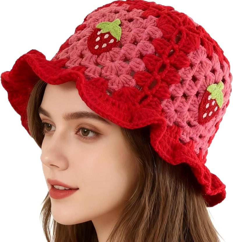 Busnos Crochet Bucket Hats for Women Handmade Hat Cute Foldable Knitted Hats for Women - Image 1